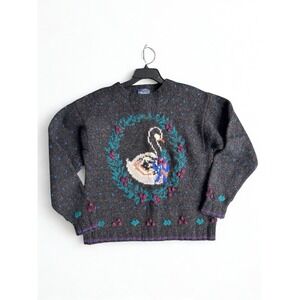 Vintage Woolrich Duck Sweater Women's XL Wool Pullover Floral Art Teacher Granny